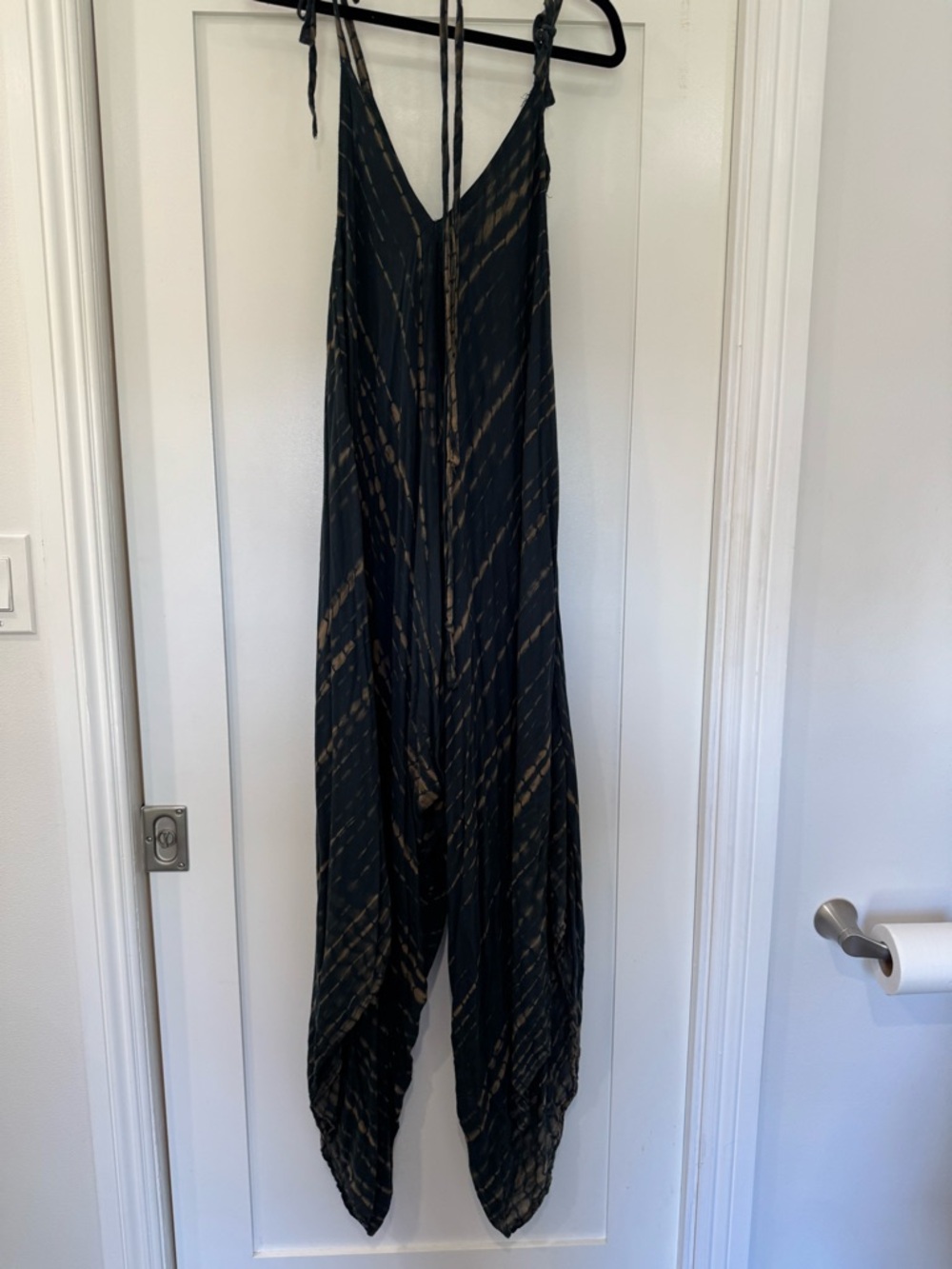 Black & Tan Tie-Dye Harem Jumpsuit with Adjustable Ties